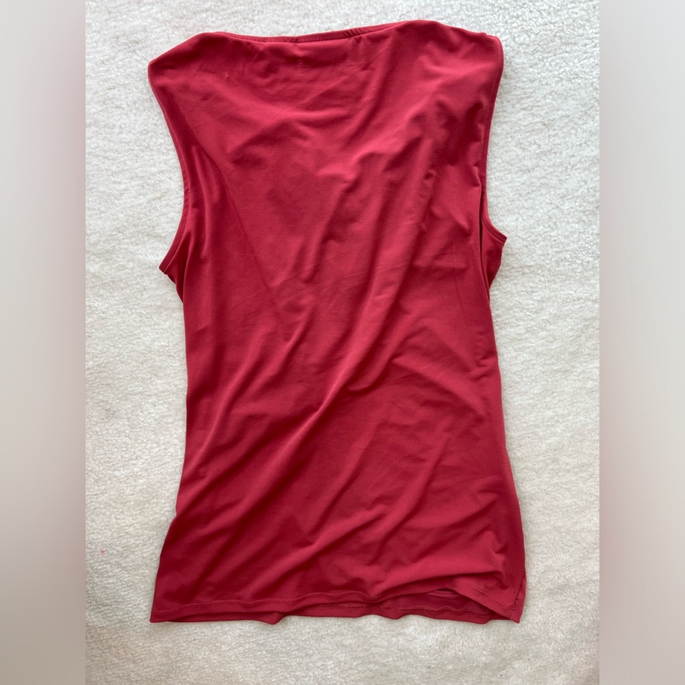 NY&Co Terracotta Dark Plush Sleeveless Top Ruched in the Front Sides Blouse - Picture 4 of 5